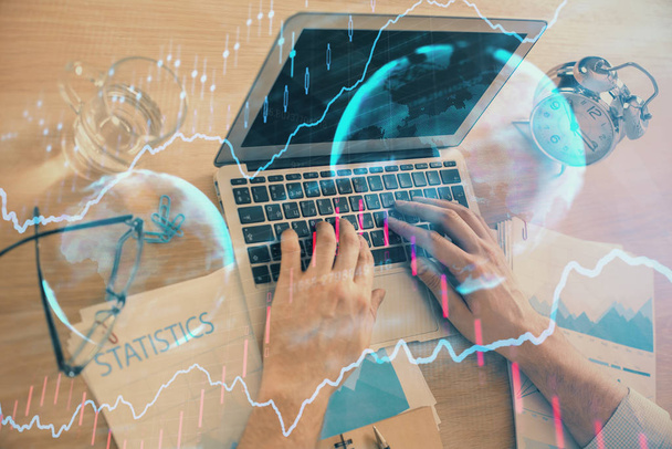Multi exposure of forex graph with man working on computer on background. Concept of market analysis. - Fotoğraf, Görsel
