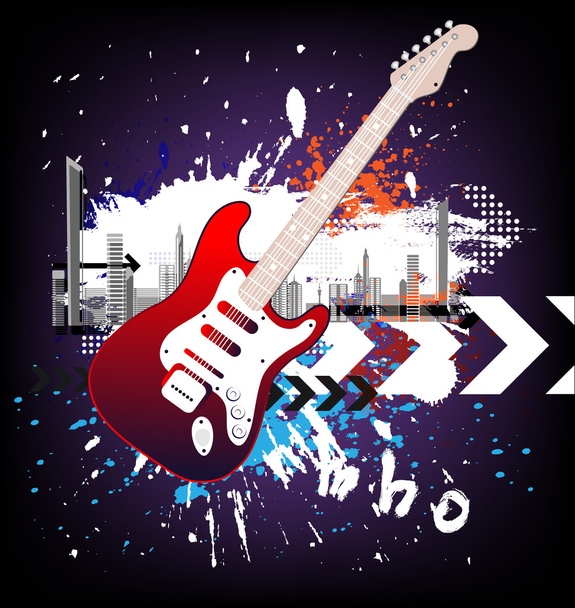 Colorful Disco Dance Background with Electric Guitar - Vector, Image