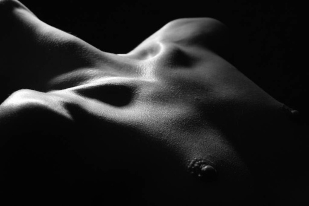 naked woman with black body on a dark background - 写真・画像