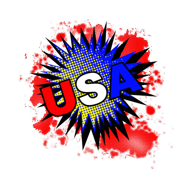 EE. UU. Exclamación de dibujos animados rojos blancos y azules
 - Vector, Imagen