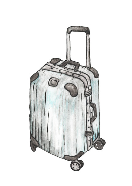 Beyaz arkaplanda seyahat için bavullar, suluboya resimleme. - Fotoğraf, Görsel