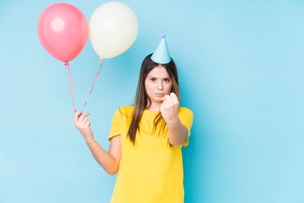 Young caucasian woman organizing a birthday isolated - Photo, Image