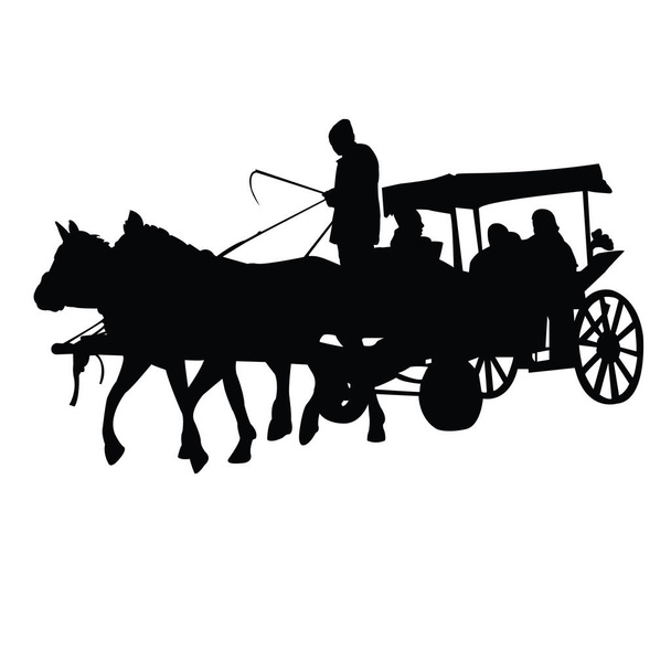 un carro de caballos con pasajeros, vector de silueta
 - Vector, imagen