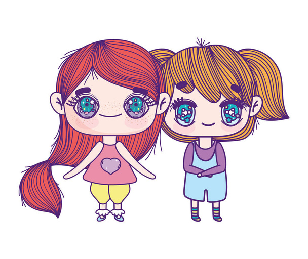 kids, cute little girls anime cartoon characters - Vector, imagen