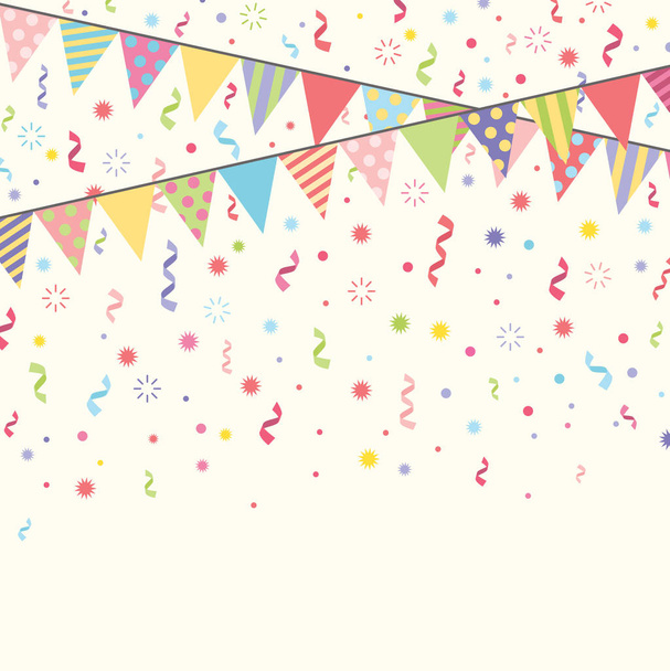 Флаги, ленты, конфетти - векторная открытка на день рождения, приглашение на вечеринку
 - Вектор,изображение