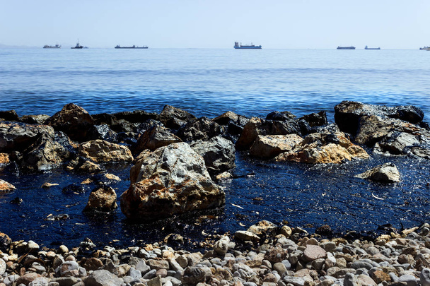 Oil spill. Environmental disaster. Concept-environmental pollution. - Photo, Image