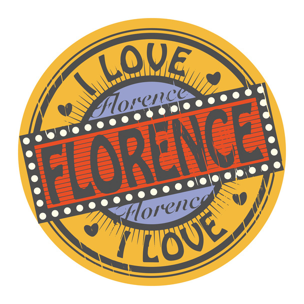 Grunge color stamp with text I Love Florence inside, vector illustration - Vector, afbeelding