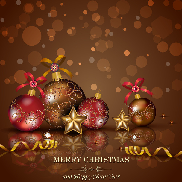 Κόκκινα Χριστούγεννα μπάλες σε φόντο της σοκολάτας - Διάνυσμα, εικόνα