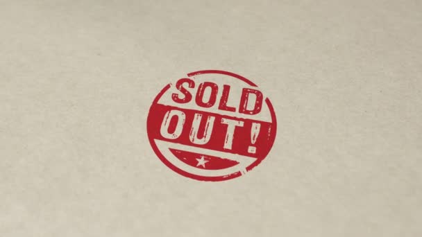 Sold out stamp and hand stamping impact animation. Ticket sales success, product promotion, price and buy 3D rendered concept. - Footage, Video