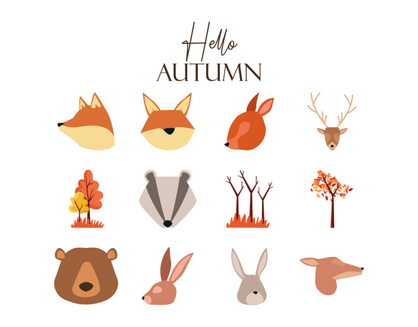 bundle of autumn season animals - Vector, Image