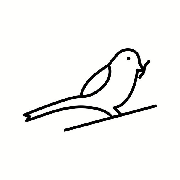 Unique Sparrow Eating insect Vector Line Icon - Vector, Image