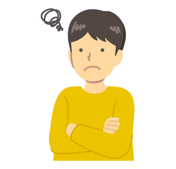 A boy in yellow clothes worried - Vector, Image