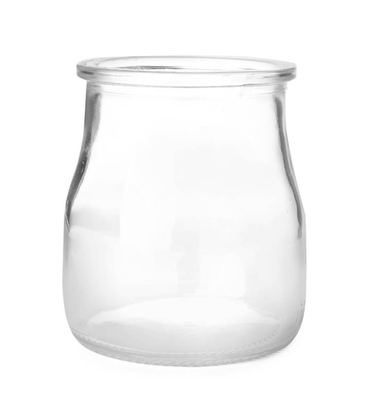 Open empty glass jar isolated on white - Foto, afbeelding