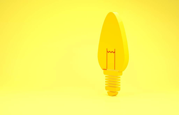 Keltainen lamppu käsite idea kuvaketta eristetty keltaisella pohjalla. Energia ja idea symboli. Inspiraation käsite. Minimalismin käsite. 3d kuva 3D renderöinti
 - Valokuva, kuva
