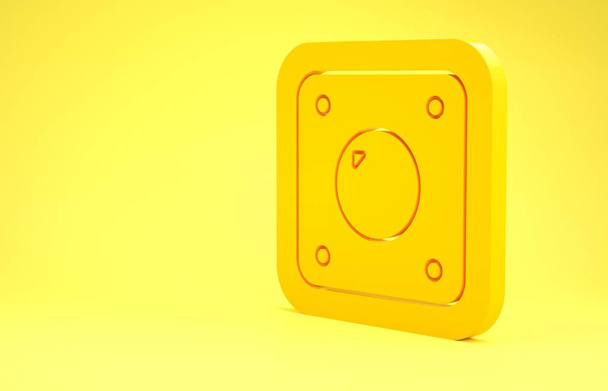 Keltainen Sähkövalo kytkin kuvake eristetty keltaisella pohjalla. On ja Off kuvaketta. Himmentimen valokatkaisijan merkki. Energiansäästön käsite. Minimalismin käsite. 3d kuva 3D renderöinti
 - Valokuva, kuva