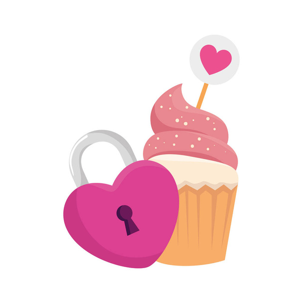 delicious cupcake with padlock isolated icon - Vector, Image