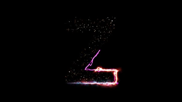 Elektrische hete brand letter Z onthullen met glinsterende lichtdeeltjes op zwarte achtergrond - Video