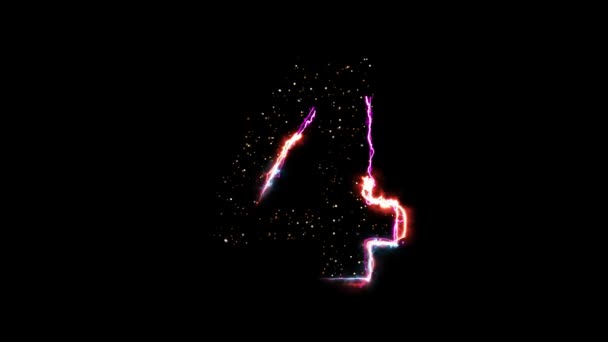 Elektrický oheň číslo 4 odhalit s třpytivými světelné částice na černém pozadí - Záběry, video