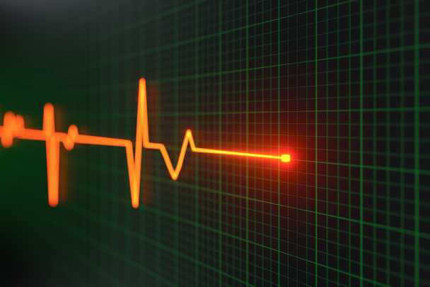 Glowing digital heartbeat line reflecting on the monitor, 3d rendering. - Photo, Image