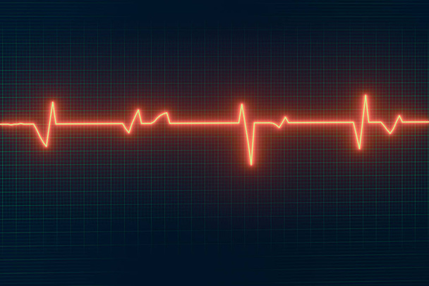 Gloeiende digitale hartslaglijn weerkaatst op de monitor, 3d rendering. - Foto, afbeelding