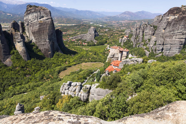 The Meteora -  rock formation in central Greece. Largest and most famous built complexes of Eastern Orthodox monasteries. - Photo, Image