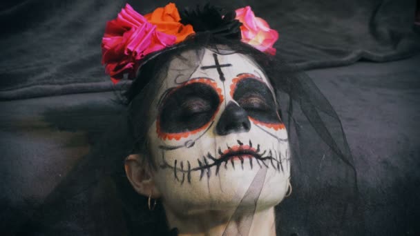 Scary,spooky woman.Halloween,Day of the Dead.Halloween makeup ideas concept - Footage, Video