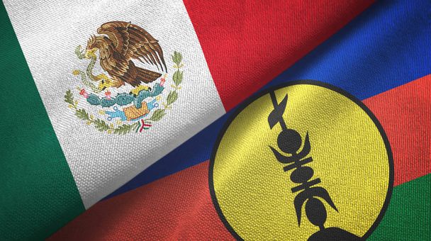 メキシコとニューカレドニアの2つの国旗の織物、織物の質感 - 写真・画像