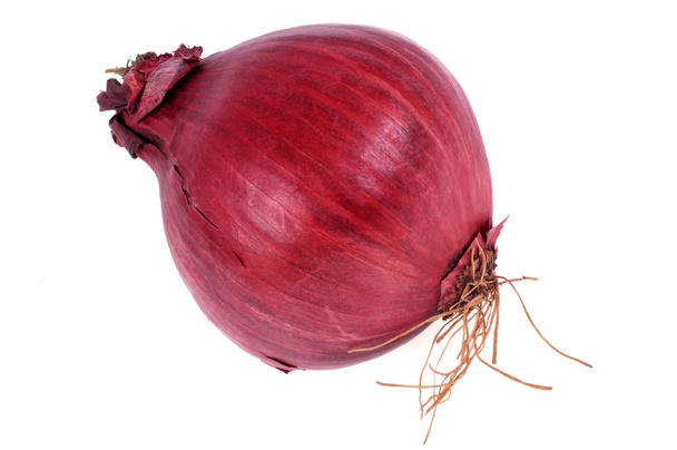 Raw whole red onion close-up on white background - Fotoğraf, Görsel