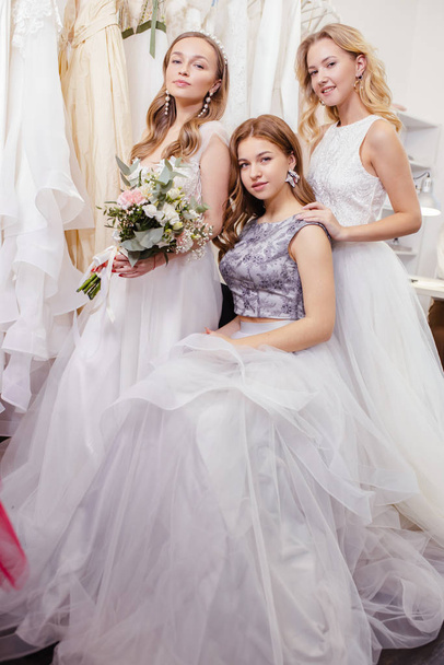 beautiful romantic ladies in wedding salon - Fotoğraf, Görsel