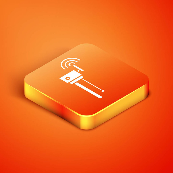 Routeur isométrique et symbole de signal wi-fi icône isolée sur fond orange. Routeur de modem Ethernet sans fil. Internet informatique. Illustration vectorielle
 - Vecteur, image