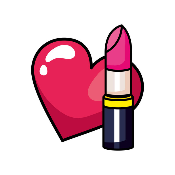 lipstick met hart pop art stijl icoon - Vector, afbeelding