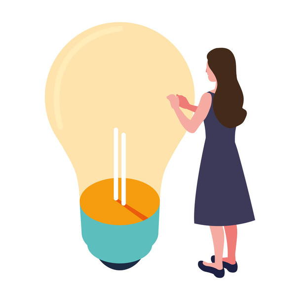 businesswoman with light bulb on white background - Vector, Image