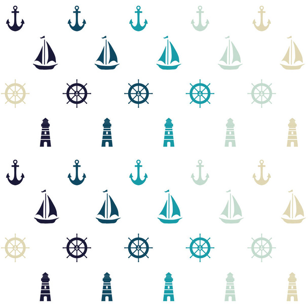 Vector white nautical elements seamless pattern background - Vector, Image