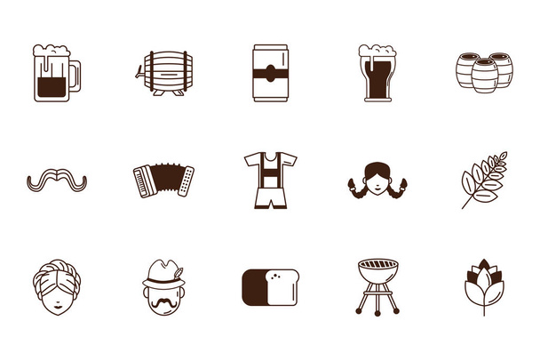 bundle of oktoberfest celebration set icons - Vector, Image