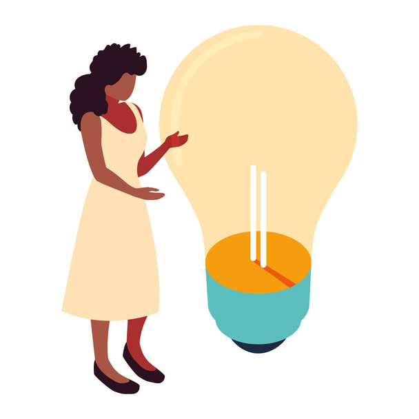 businesswoman with light bulb on white background - Vector, Image