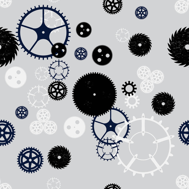 Seamless repeat vector pattern of steampunk gear wheels textured - Vector, Image