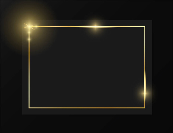 Gold shiny glowing vintage frame on black plate - ベクター画像