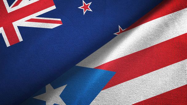 Neuseeland und Puerto Rico zwei Flaggen Textiltuch, Textur - Foto, Bild
