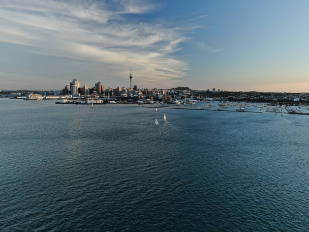 Viaduct Harbour, Auckland / New Zealand - December 29, 2019: The beautiful scene surrounding the Viaduct harbour, Princess Wharf area, marina bay, Wynyard, St Marys Bay and Westhaven, all of New Zealands North Island - Photo, image