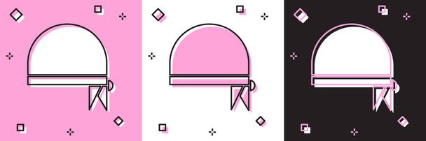 Állítsa kalóz kendő fej ikon elszigetelt rózsaszín és fehér, fekete háttér. Vektorillusztráció - Vektor, kép
