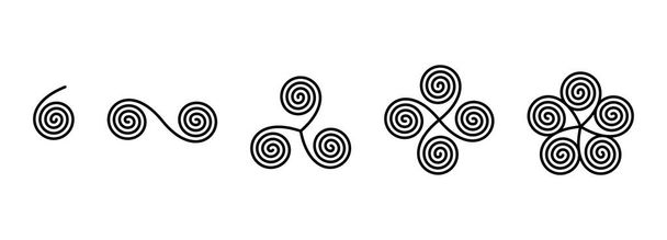 Połączone spirale liniowe tworzące starożytne symbole - Wektor, obraz