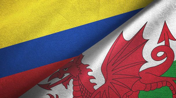 Colombie et Pays de Galles deux drapeaux tissu textile, texture du tissu
 - Photo, image