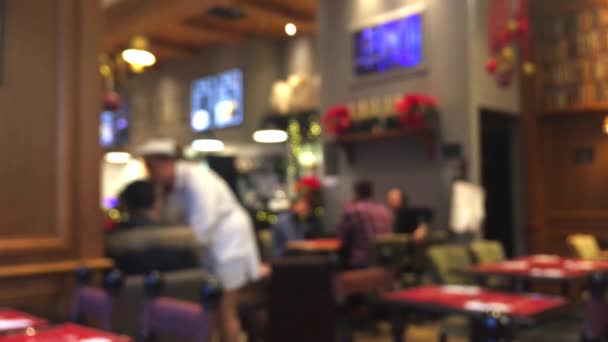 Blurred defocused cafe, coffee shop or restaurant interior background, abstract digital backdrop, blur bokeh for leisure and travel brand design, holiday season vlog - Footage, Video