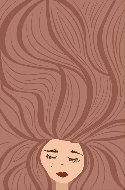 Спляча дівчина з веснянками і дуже довгим коричневим волоссям
 - Вектор, зображення