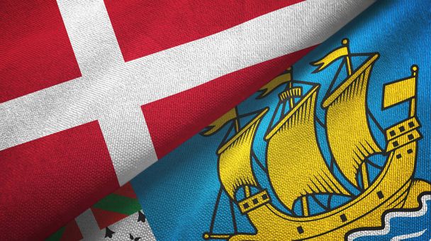 Denmark and Saint Pierre and Miquelon two flags textile cloth, fabric texture - Photo, Image