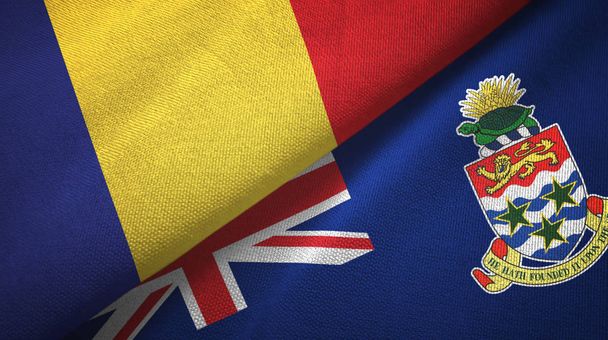 Roumanie et Îles Caïmans deux drapeaux tissu textile, texture du tissu
 - Photo, image