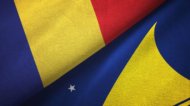 Rumania y Tokelau dos banderas tela textil, textura de la tela
 - Foto, imagen