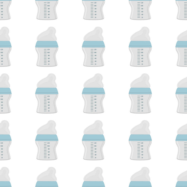 zestaw dla niemowląt mleko w przezroczystej butelce z gumowym smoczkiem - Wektor, obraz