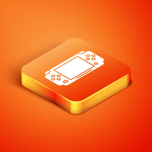 Izometrikus hordozható videojáték konzol ikon elszigetelt narancssárga alapon. Gamepad jel. Játékkoncepció. Vektorillusztráció - Vektor, kép