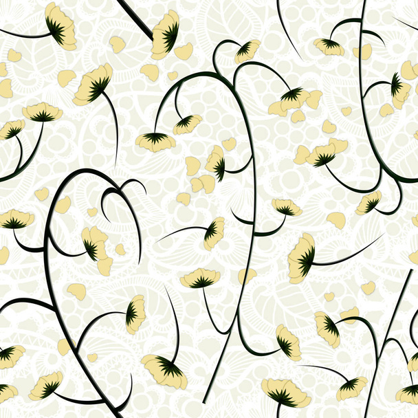 Patrón de flores amarillas sin costuras sobre fondo de encaje floral patchwork. - Ilustración
. - Foto, imagen